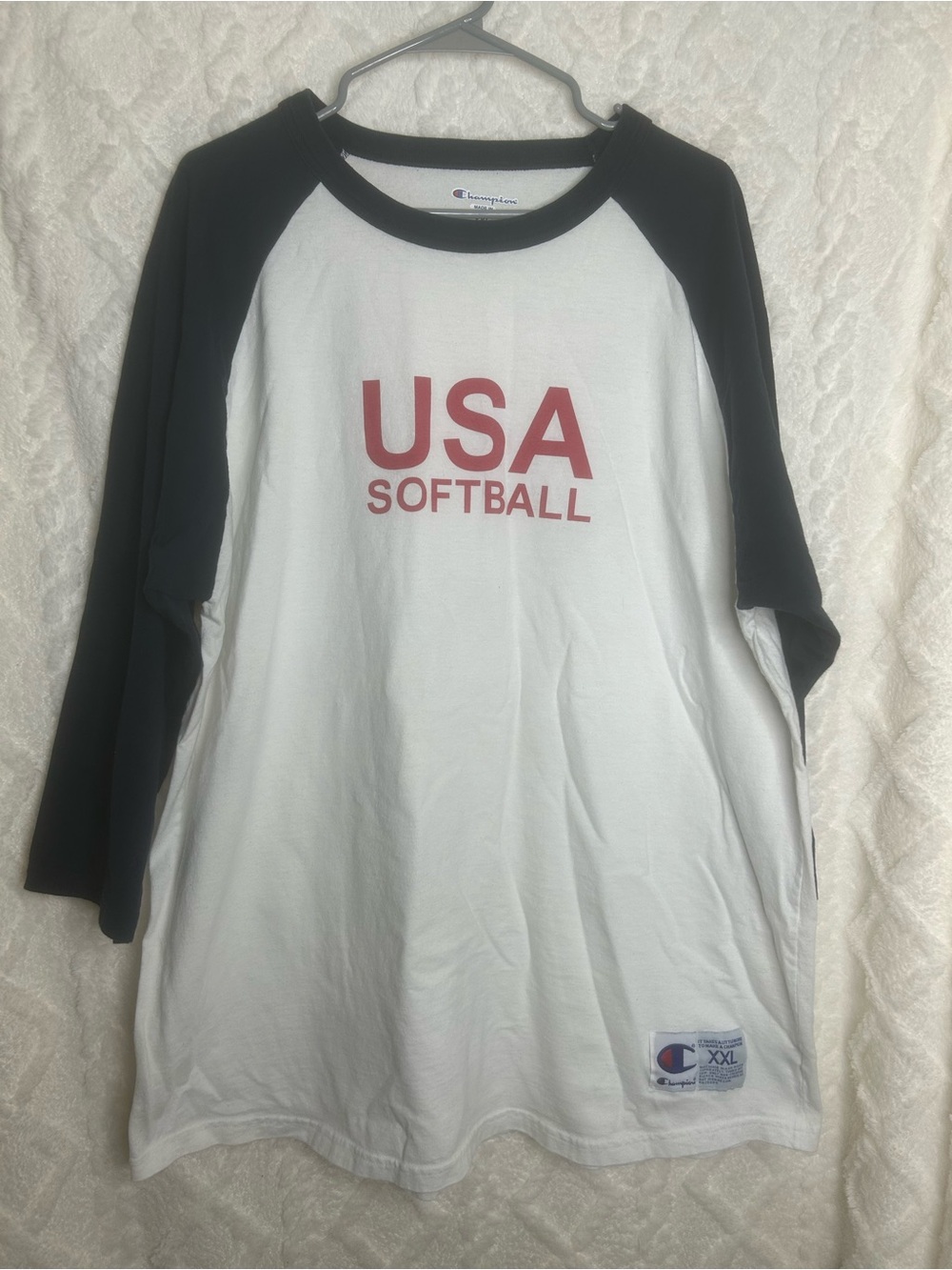 Vintage Champion Raglan Osterman #8 USA Softball Tee - Red, White & Blue